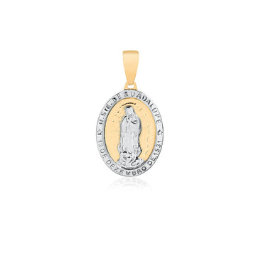 18K Gold Layered Oro Laminado 42mm Two Tone Our Lady of Guadalupe Oval Medal Pendant 31.0115